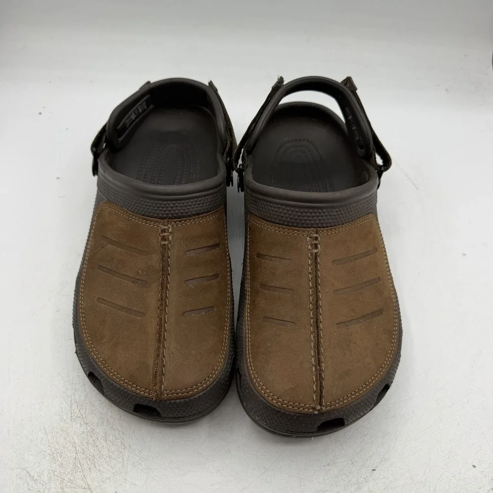 Crocs Yukon Mesa Clog Mens Sz 9 Espresso Brown Leather Adjustable Strap Shoes